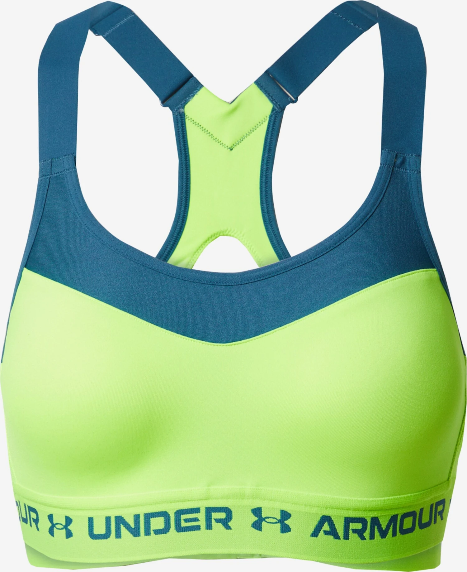 Under Armour High Support Bustier Sport Bh Dames Hemelsblauw / Lichtgroen 3 Under Armour High Support Bustier Sport Bh Dames Hemelsblauw / Lichtgroen
