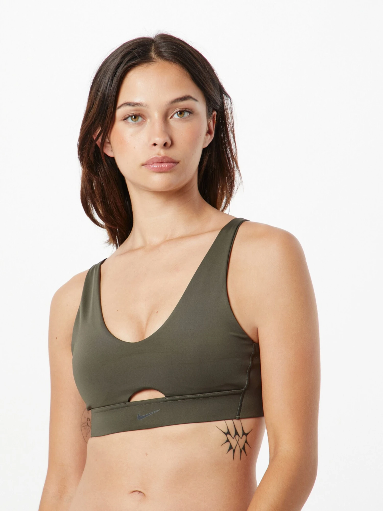 Nike Medium Support Bustier Sport Bh Dames Kaki 4 Nike Medium Support Bustier Sport Bh Dames Kaki - Afbeelding 2