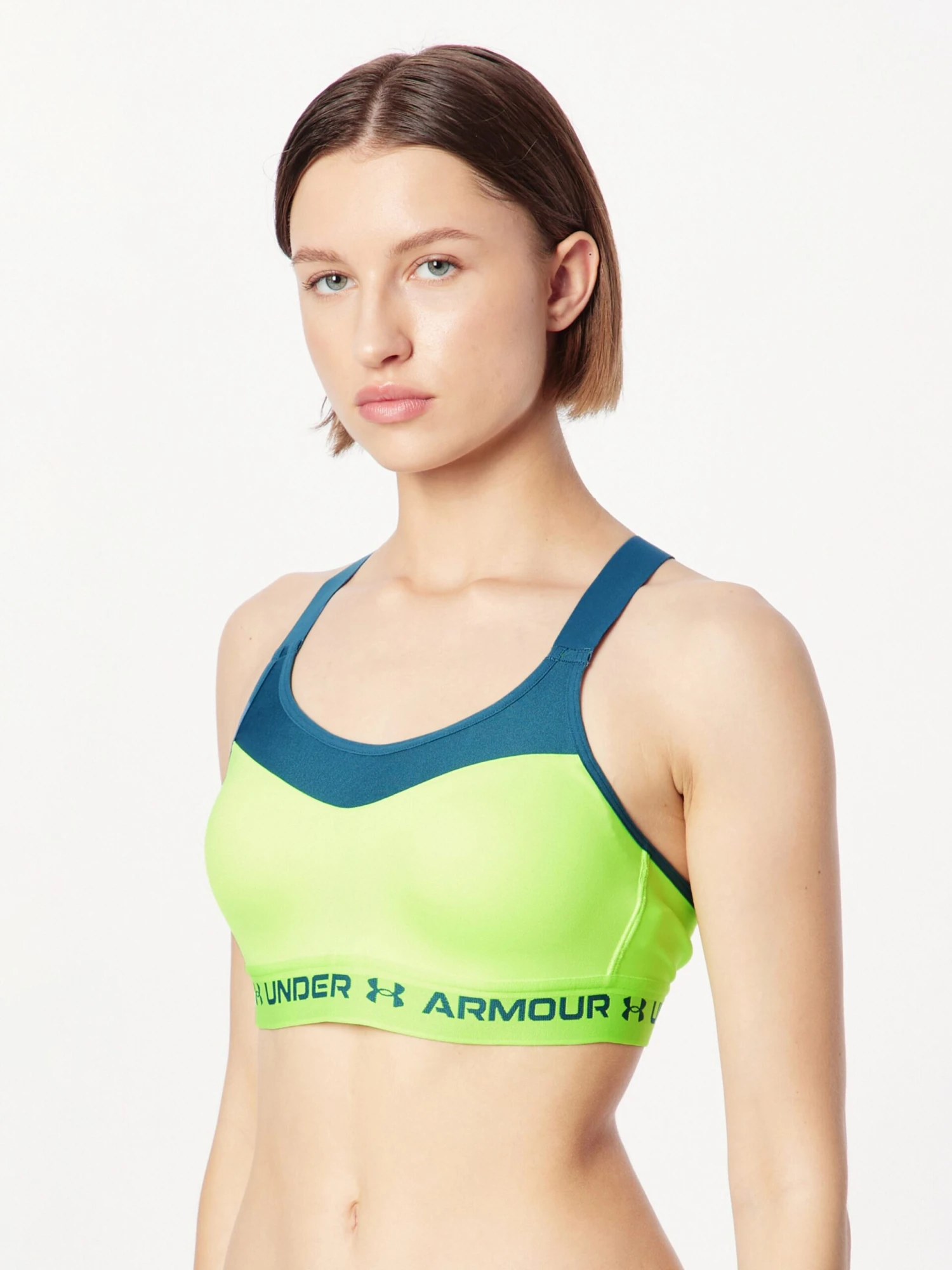 Under Armour High Support Bustier Sport Bh Dames Hemelsblauw / Lichtgroen 4 Under Armour High Support Bustier Sport Bh Dames Hemelsblauw / Lichtgroen - Afbeelding 2